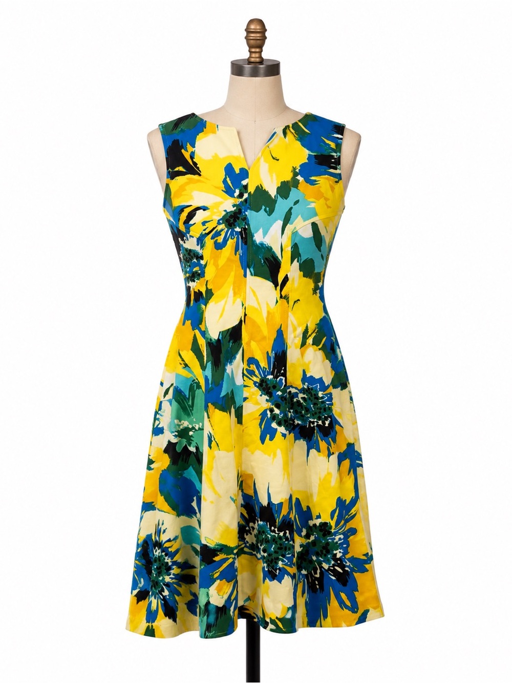 London Times Yellow Blue Green Floral Midi Dress